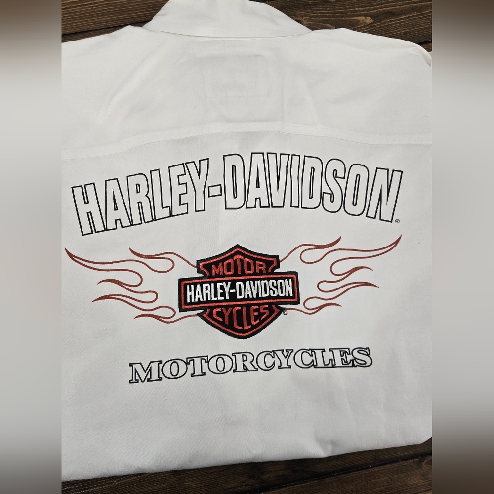 Mens Harley-Davidson White Short-Sleeve Button With Patches Size 2xl - Picture 4 of 6